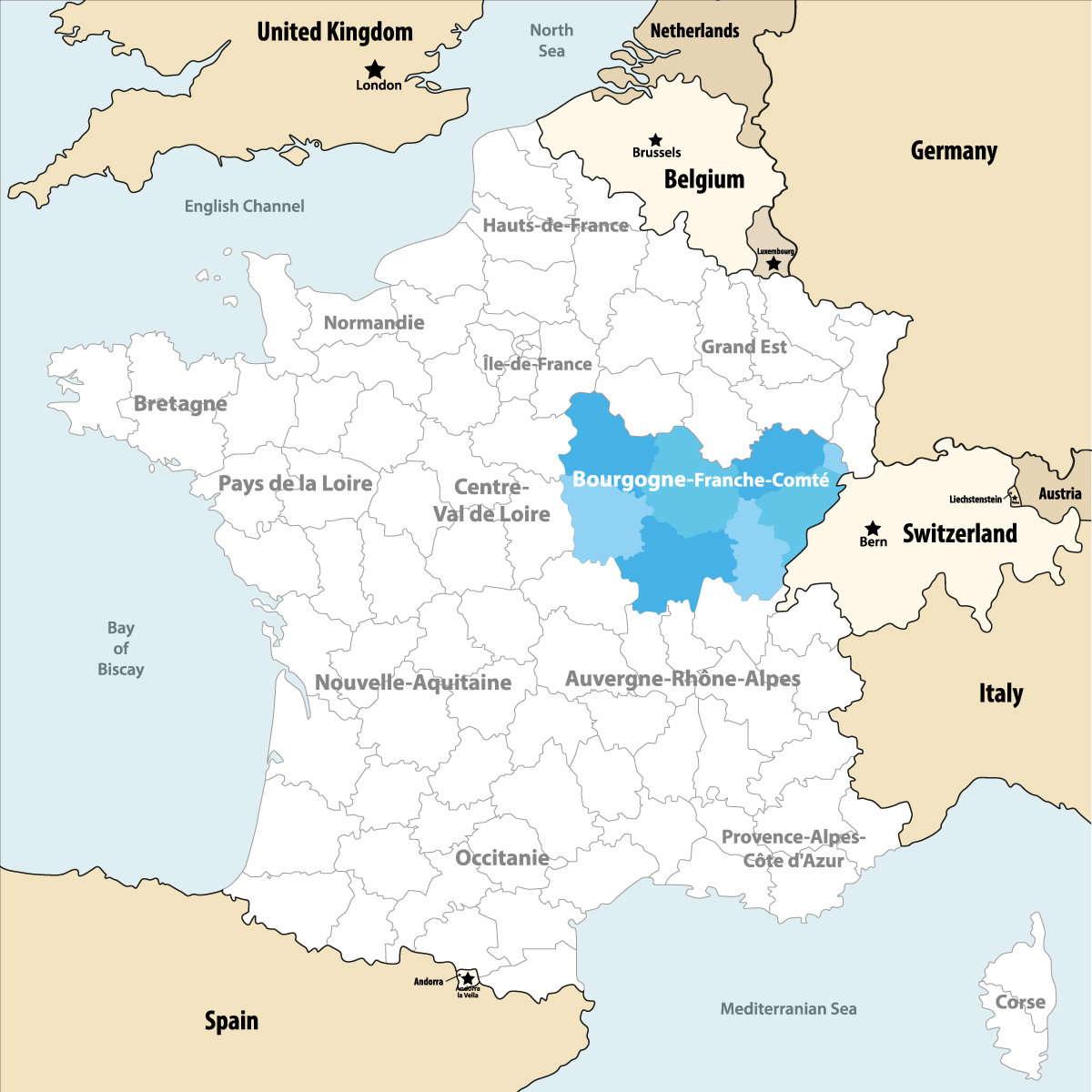 Bourgogne-Franche-Comté on France map