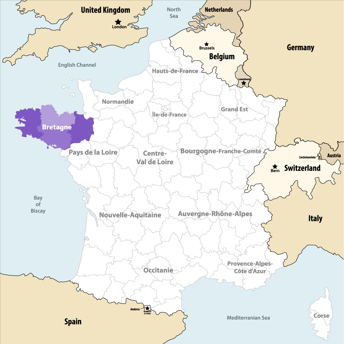 Bretagne highlighted on France map
