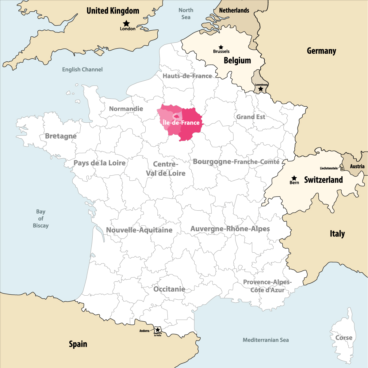 Île-de-France highlighted on France map