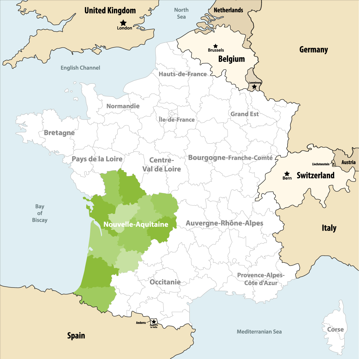 Nouvelle-Aquitaine on France map