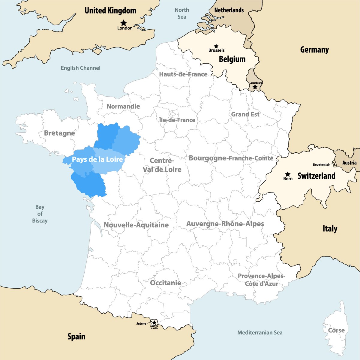 Pays-de-la-Loire on France map