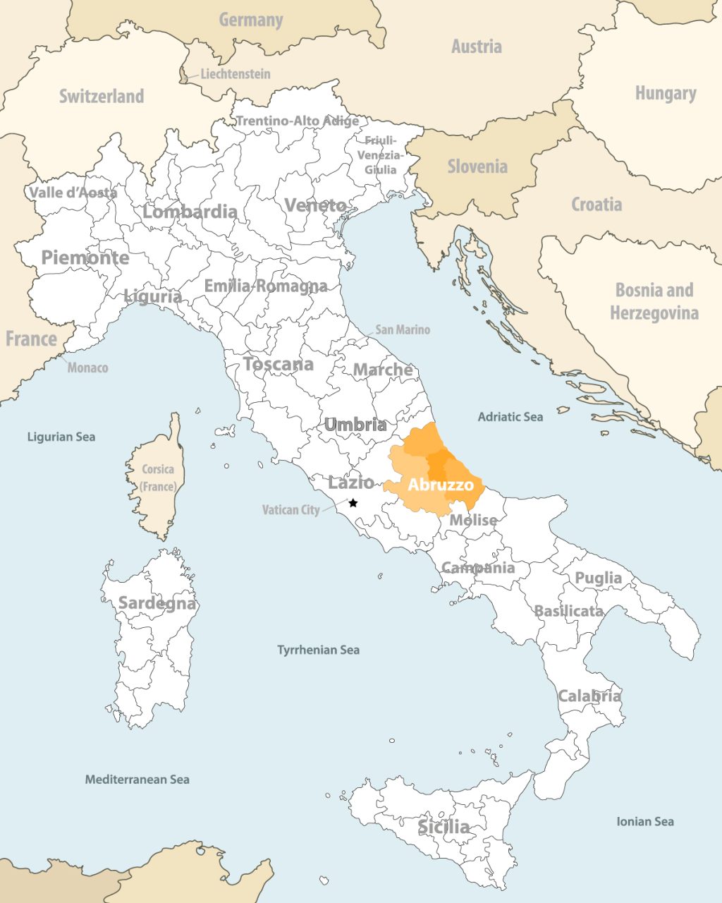 Abruzzo on Italy map